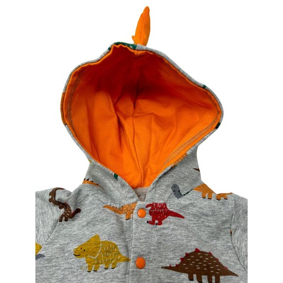 Size 6 Month - Grey Hooded Romper w/ Dinosaurs, Camo Pants, Green‎ Bodysuit - Picture 9 of 13